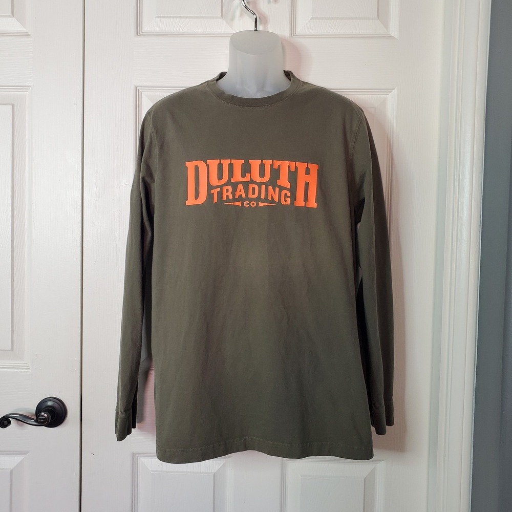 Duluth Trading Co Long Sleeve T Shirt Relaxed Fit Longtail Olive Green Workwear